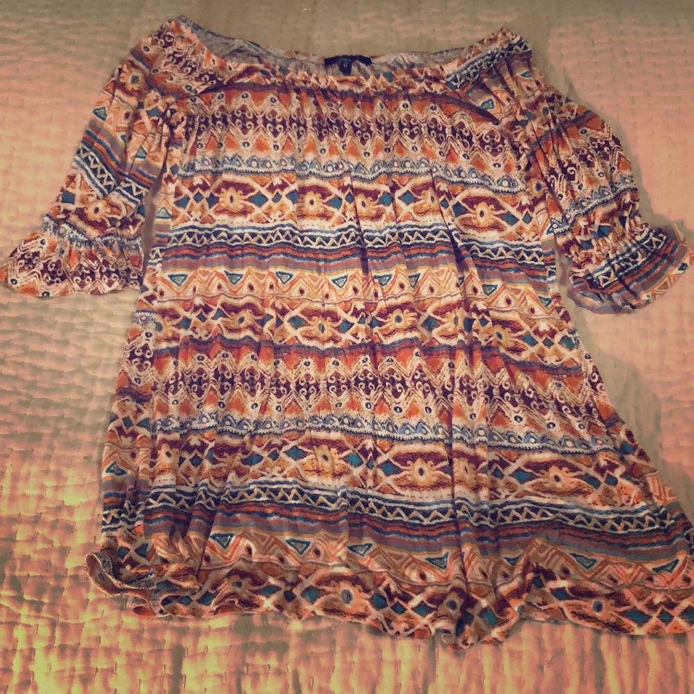 Brown and blue Aztec tunic